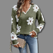 Nell Harrington | Floral Knit Sweater With V-Neck