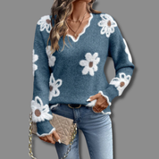 Nell Harrington | Floral Knit Sweater With V-Neck