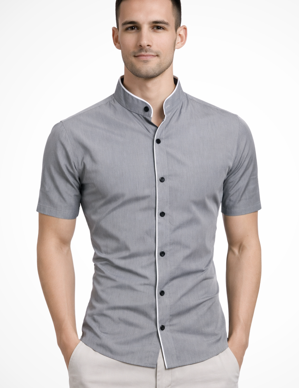 Theo Ashbourne | Slim Fit Stand Collar Shirt For Men