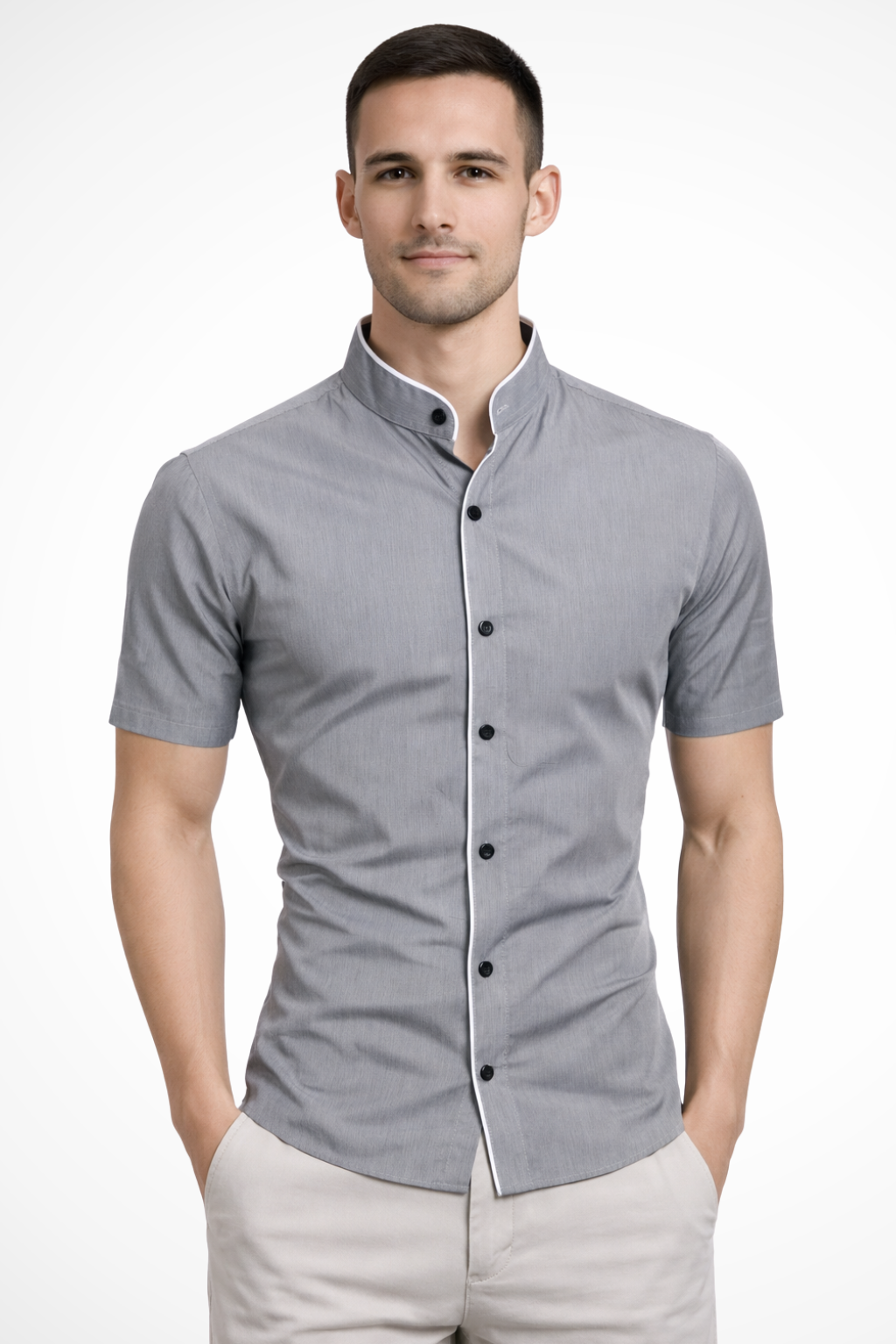 Theo Ashbourne | Slim Fit Stand Collar Shirt For Men
