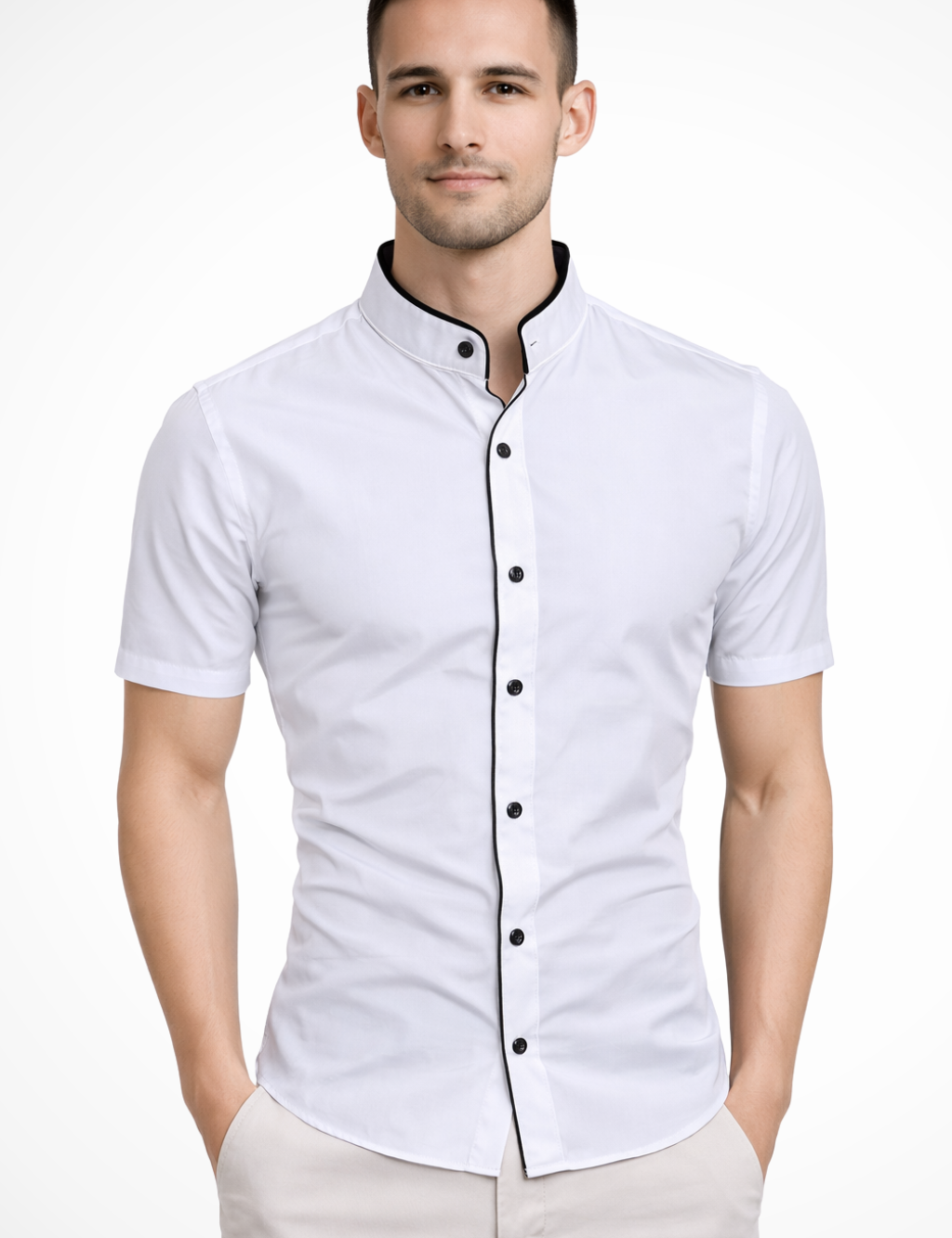 Theo Ashbourne | Slim Fit Stand Collar Shirt For Men