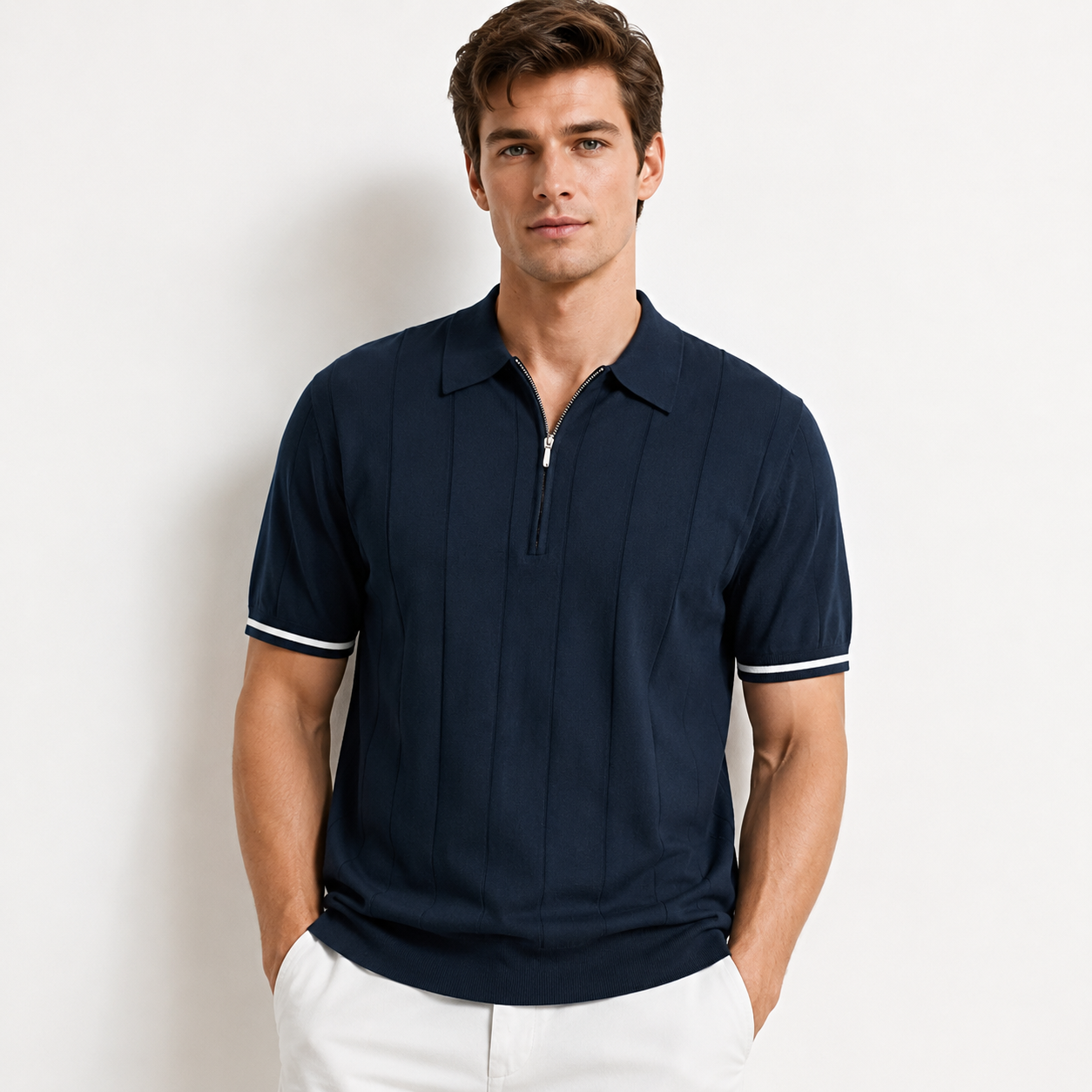 Theodore Whitmore | Knit Zip Polo Shirt For Men
