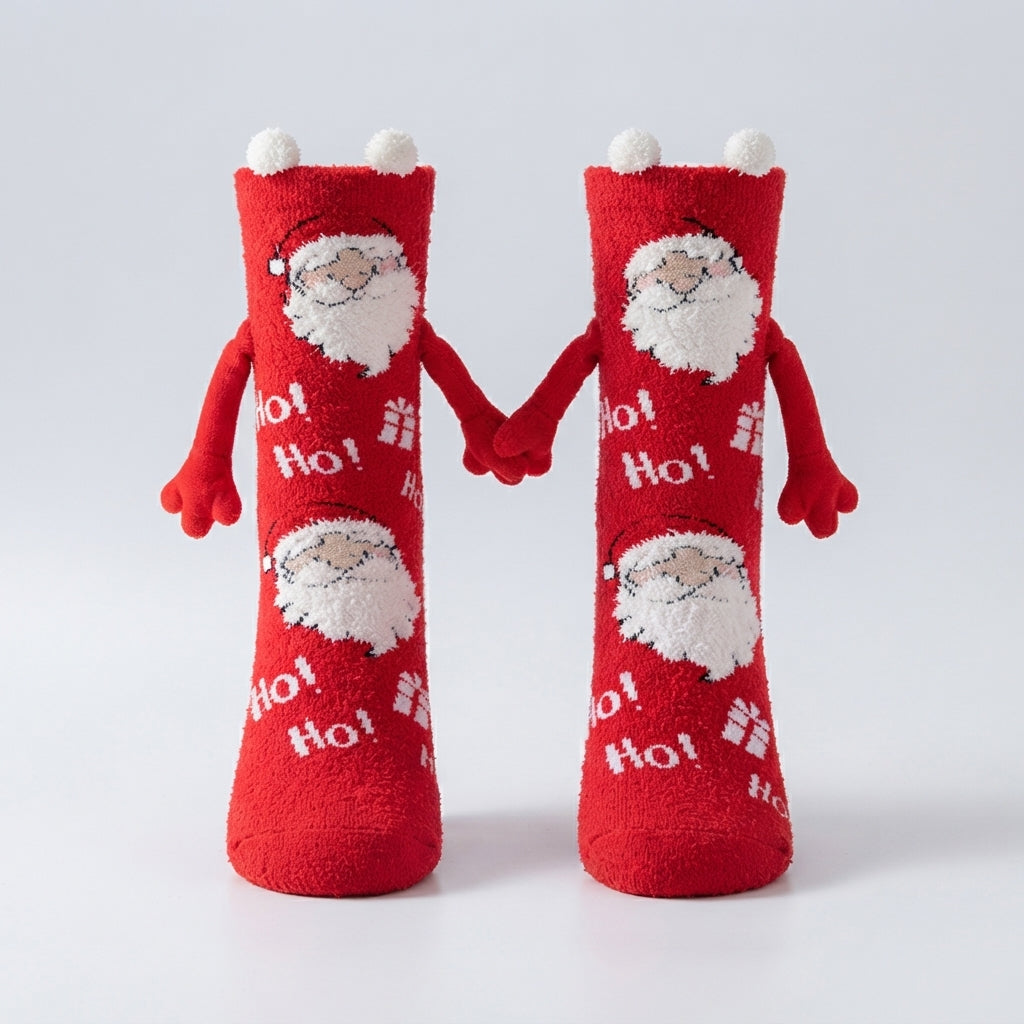 Cocoa Cheer | Chaussettes de Noël rouges magnétiques à motif de père Noël pour femmes