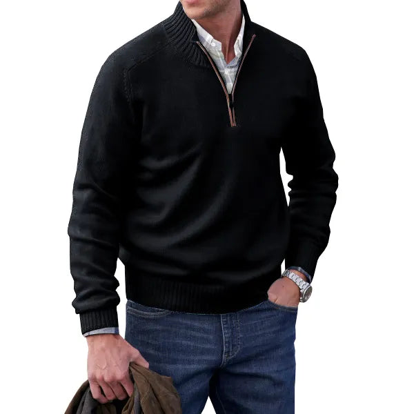 Tristan Beauvale | Men's Cashmere-Blend Quarter-Zip Sweater