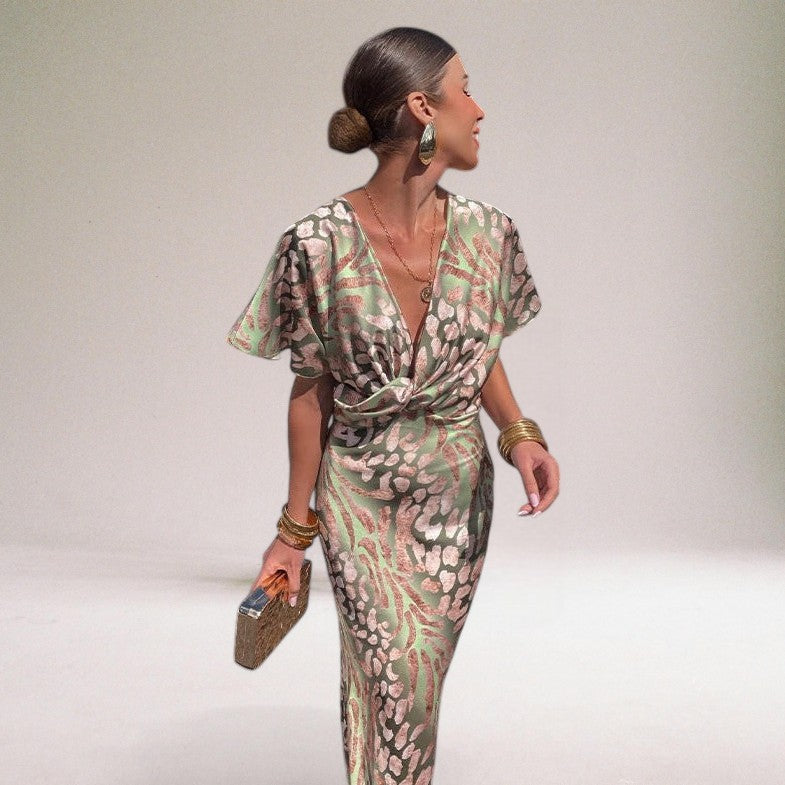 Adriana Valcour | Twisted V-Neck Maxi Dress – Elegant Long Dress for Special Occasions