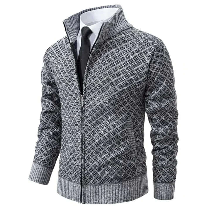 Callum Bramwell | Diamond-Pattern Knit Cardigan With Zip Front