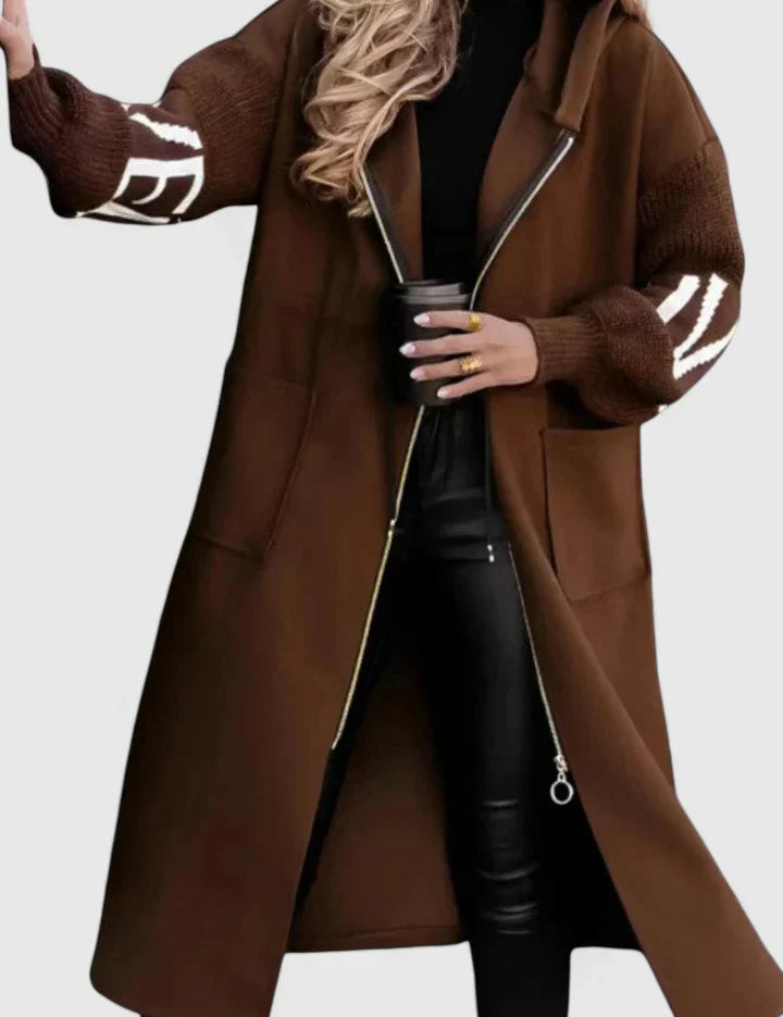 Bethany Colville | Oversized Hooded Coat With Contrast Knit Sleeves