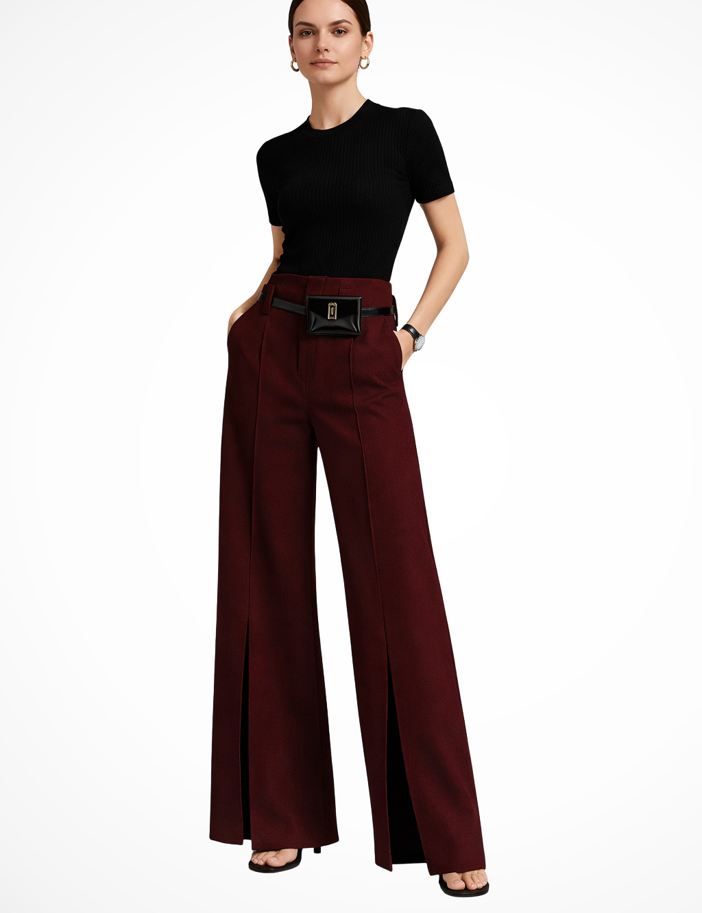 Valentina Moreau | Tailored Wide Leg Trousers With Belt Detail For Women
