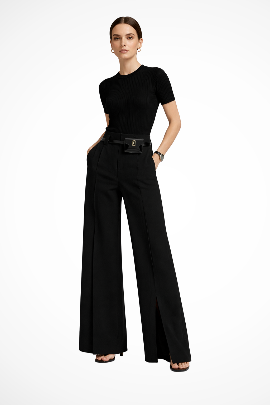 Valentina Moreau | Tailored Wide Leg Trousers With Belt Detail For Women