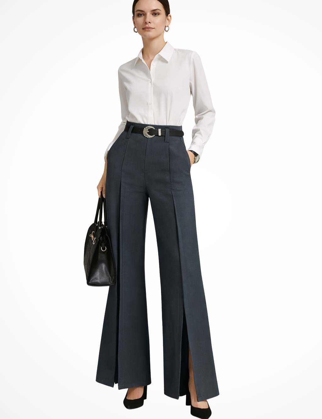Valentina Moreau | Tailored Wide Leg Trousers With Belt Detail For Women