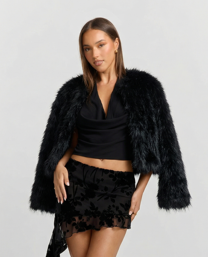 Valentina Moretti | Luxe Cropped Faux Fur Jacket For Women