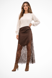 Valérie Rousseau | Lace Satin Midi Skirt For Women