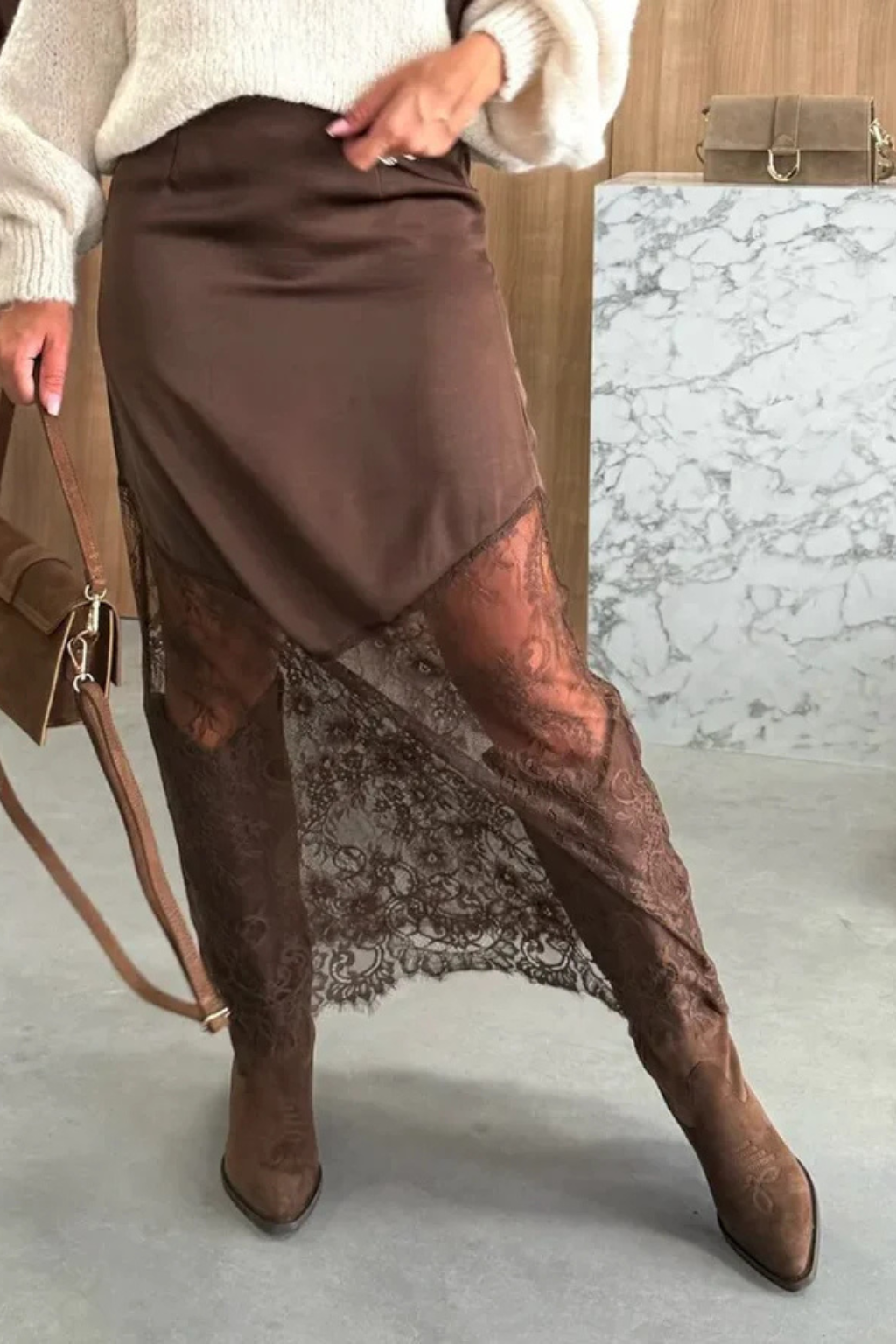 Valérie Rousseau | Lace Satin Midi Skirt For Women
