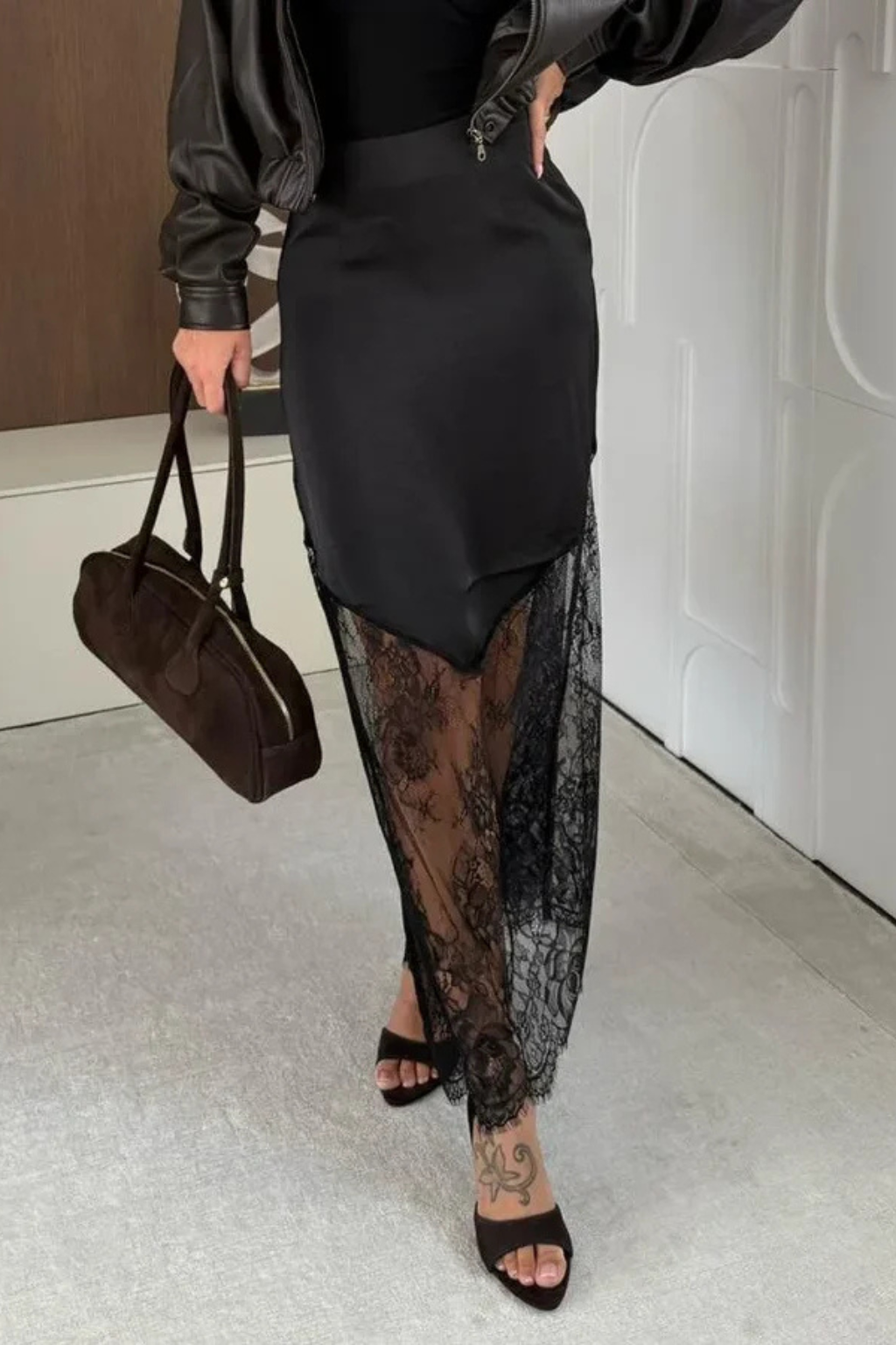 Valérie Rousseau | Lace Satin Midi Skirt For Women