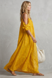 Rosie Davenport | Flowing Bohemian Cold-Shoulder Maxi Dress in Mustard