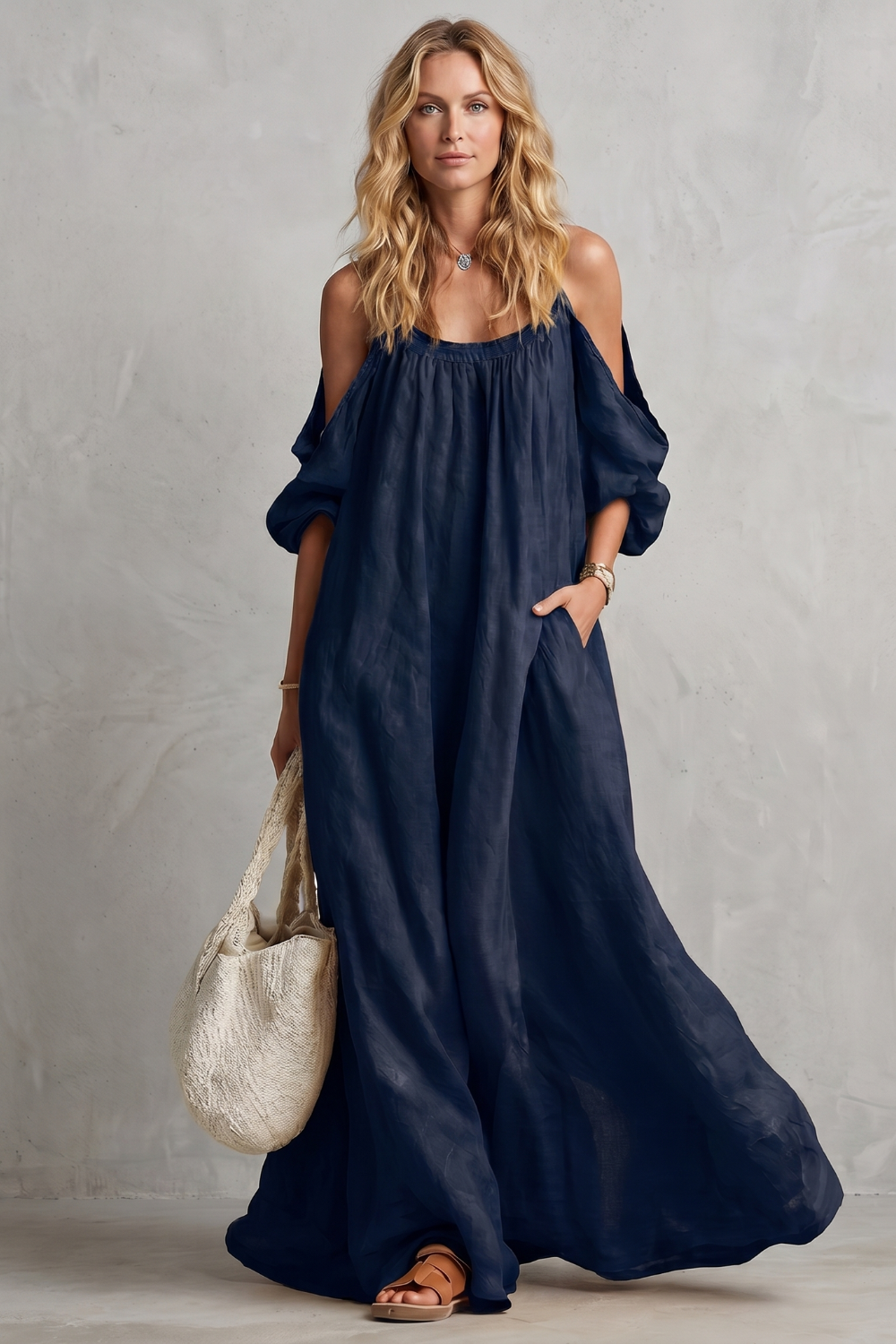 Rosie Davenport | Flowing Bohemian Cold-Shoulder Maxi Dress in Mustard