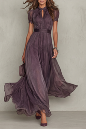 Cecily Warrington | Lace Keyhole Chiffon Maxi Dress in Dusky Plum