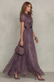 Cecily Warrington | Lace Keyhole Chiffon Maxi Dress in Dusky Plum