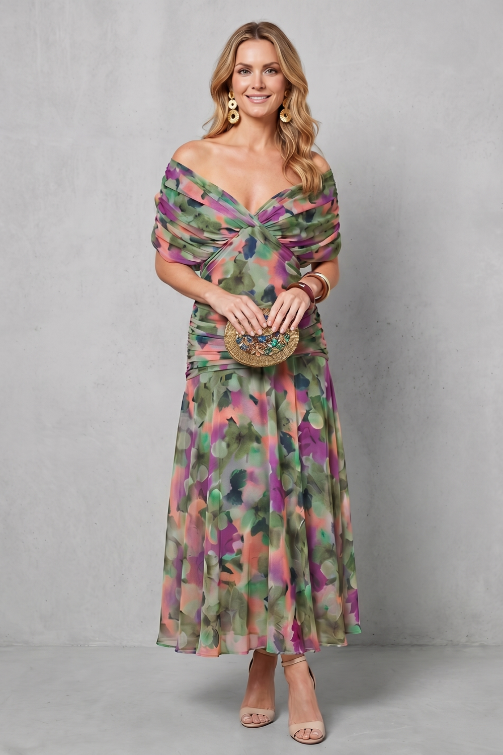 Verity Sanderson | Draped Floral Maxi Dress in Watercolour Print