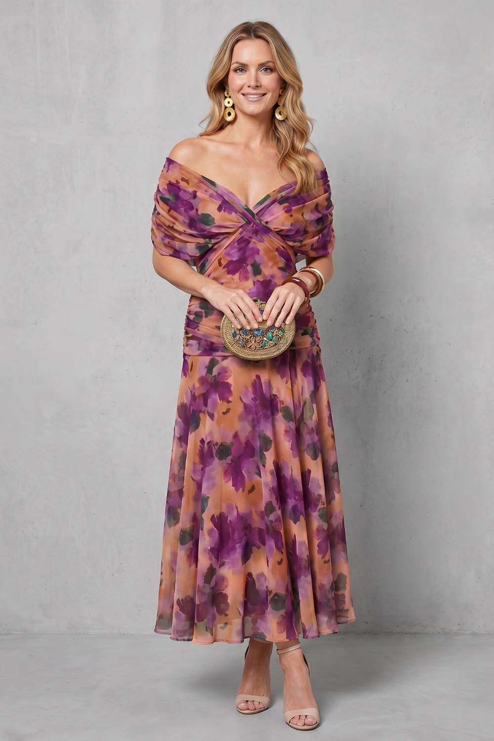 Verity Sanderson | Draped Floral Maxi Dress in Watercolour Print