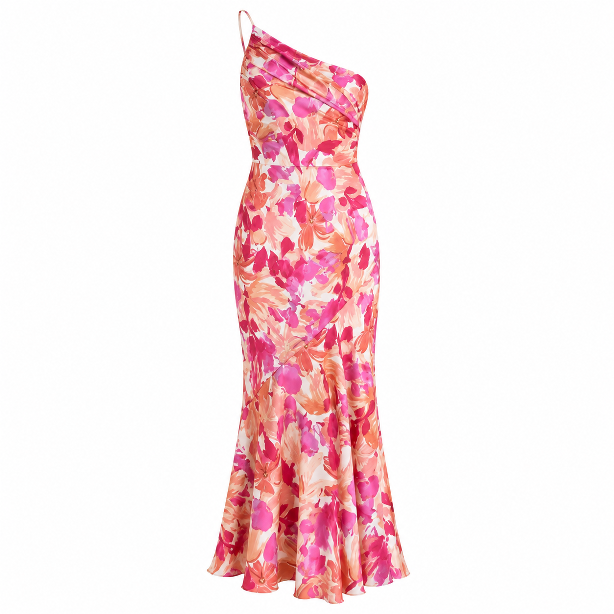 Verity Langton | Women's Satin Floral Midi Dress One Shoulder