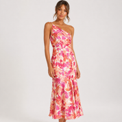 Verity Langton | Women's Satin Floral Midi Dress One Shoulder