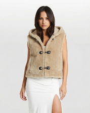 Vivette Lormand | Winter Faux Fur Gilet Beige Hooded Toggle Vest