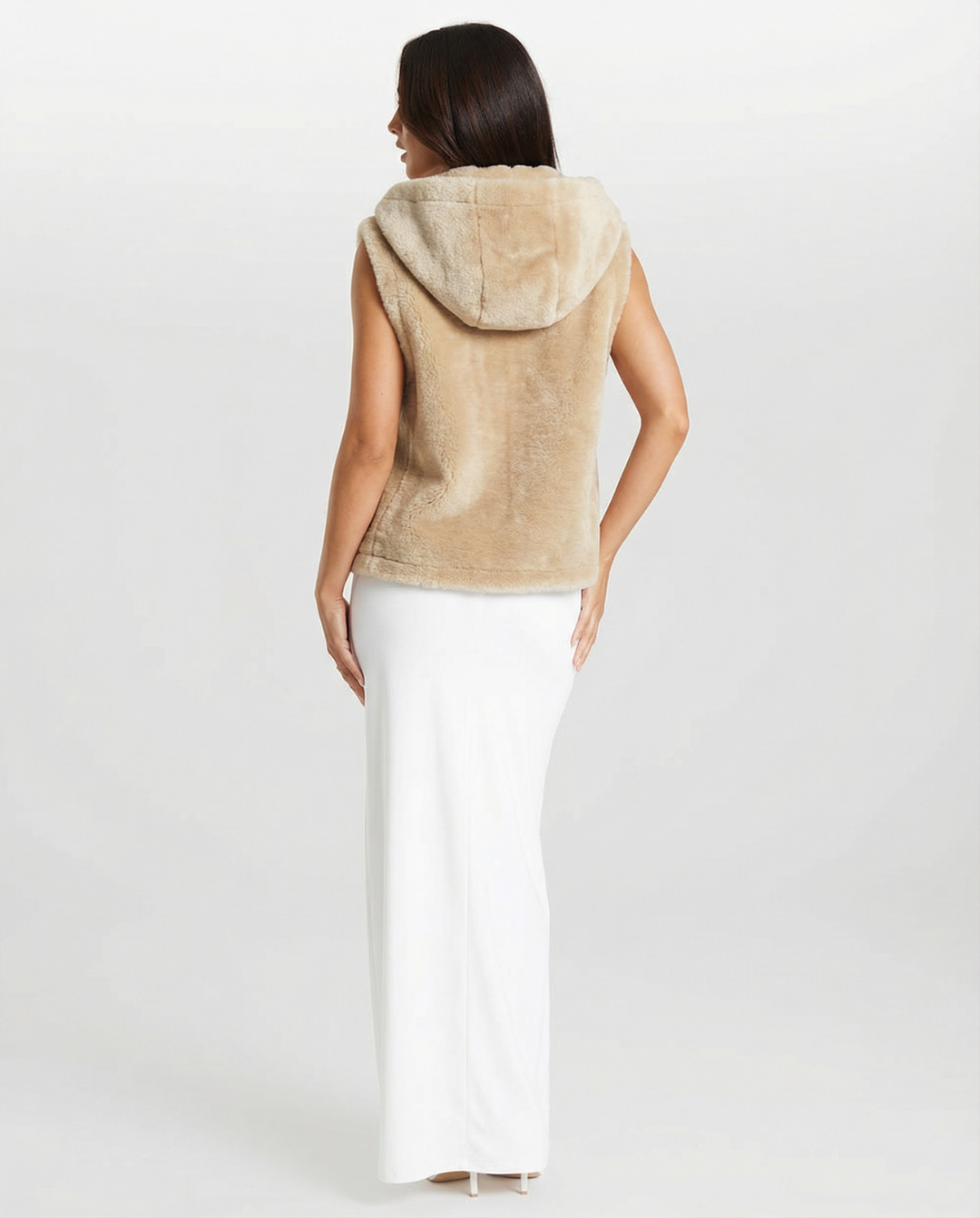 Vivette Lormand | Winter Faux Fur Gilet Beige Hooded Toggle Vest
