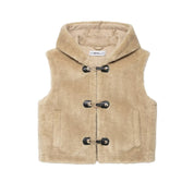 Vivette Lormand | Winter Faux Fur Gilet Beige Hooded Toggle Vest