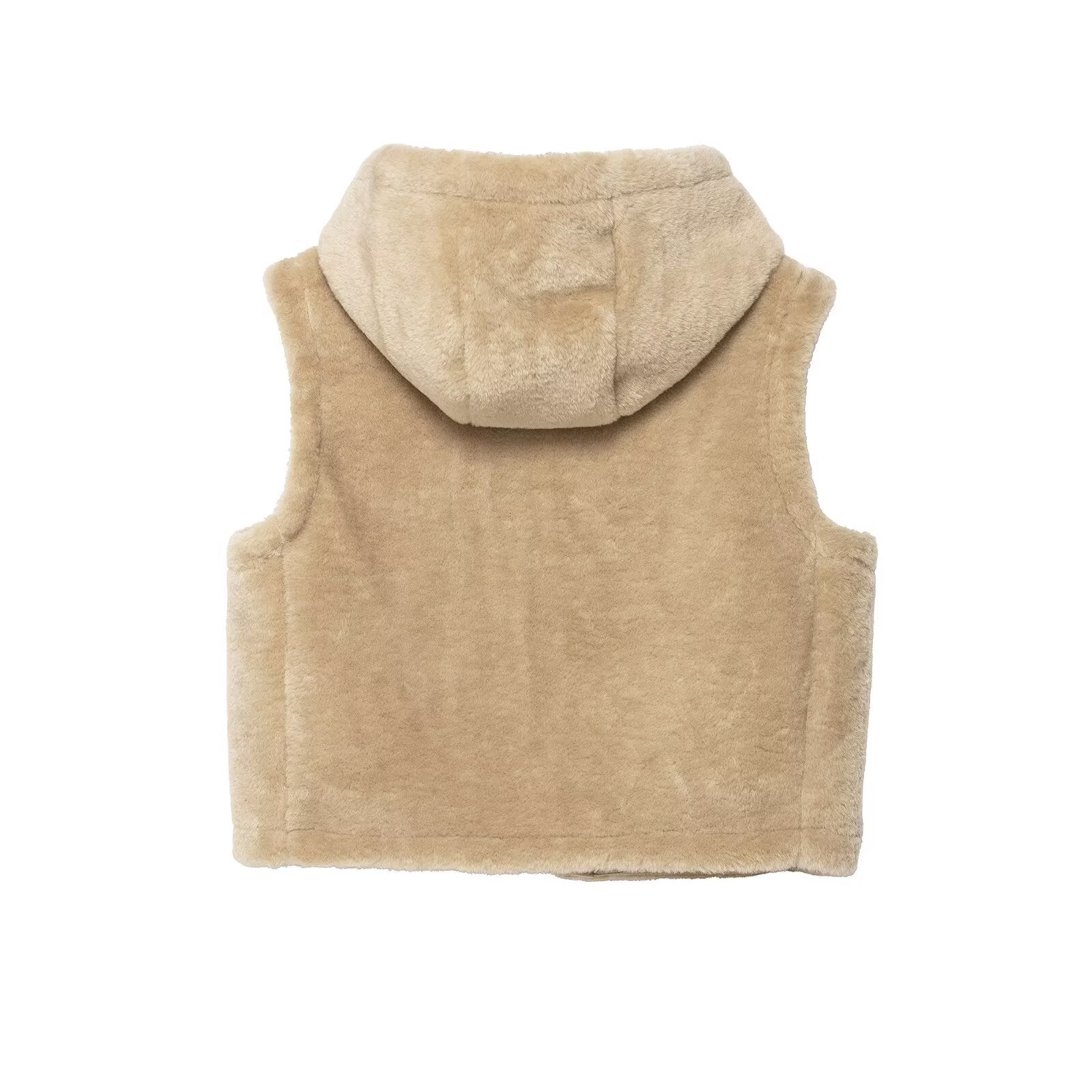 Vivette Lormand | Winter Faux Fur Gilet Beige Hooded Toggle Vest