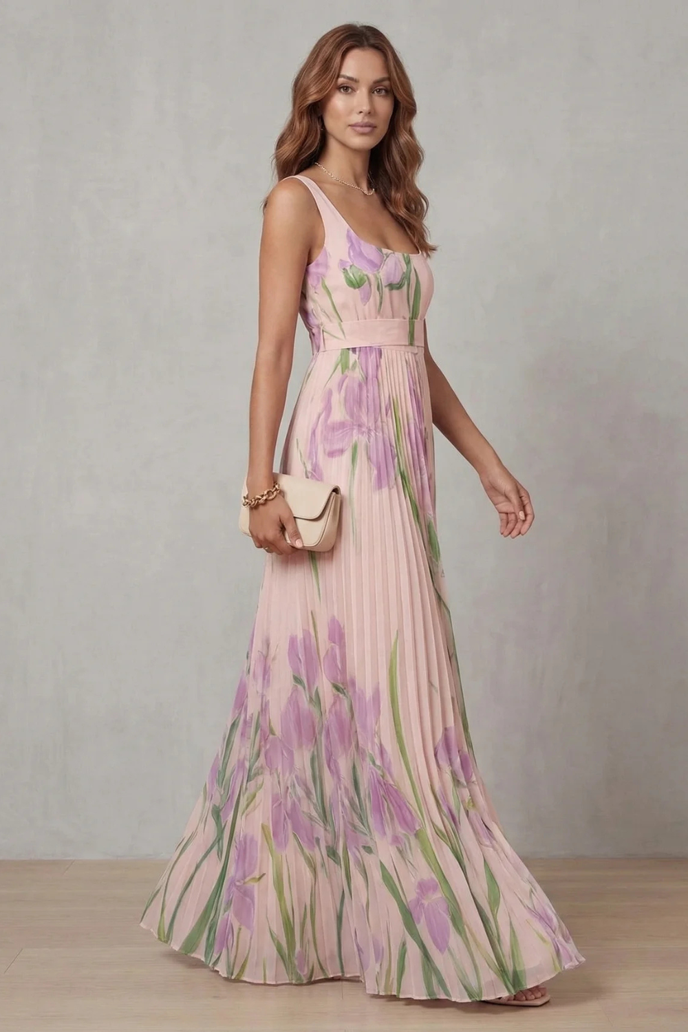 Penelope Weston | Watercolour Floral Pleated Maxi Dress