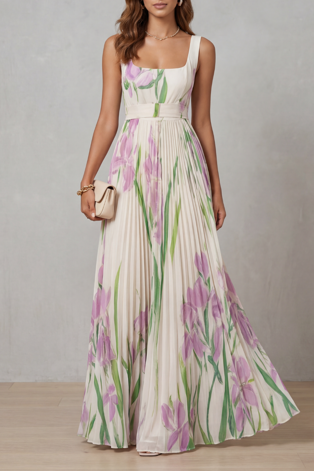 Penelope Weston | Watercolour Floral Pleated Maxi Dress