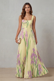 Penelope Weston | Watercolour Floral Pleated Maxi Dress