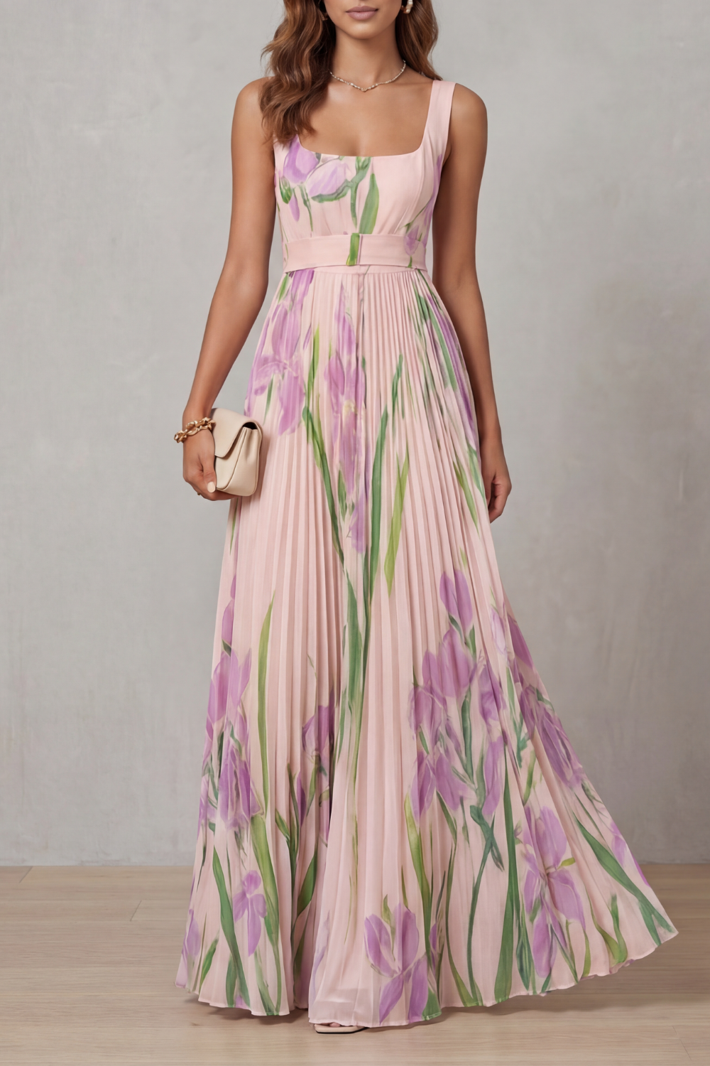 Penelope Weston | Watercolour Floral Pleated Maxi Dress