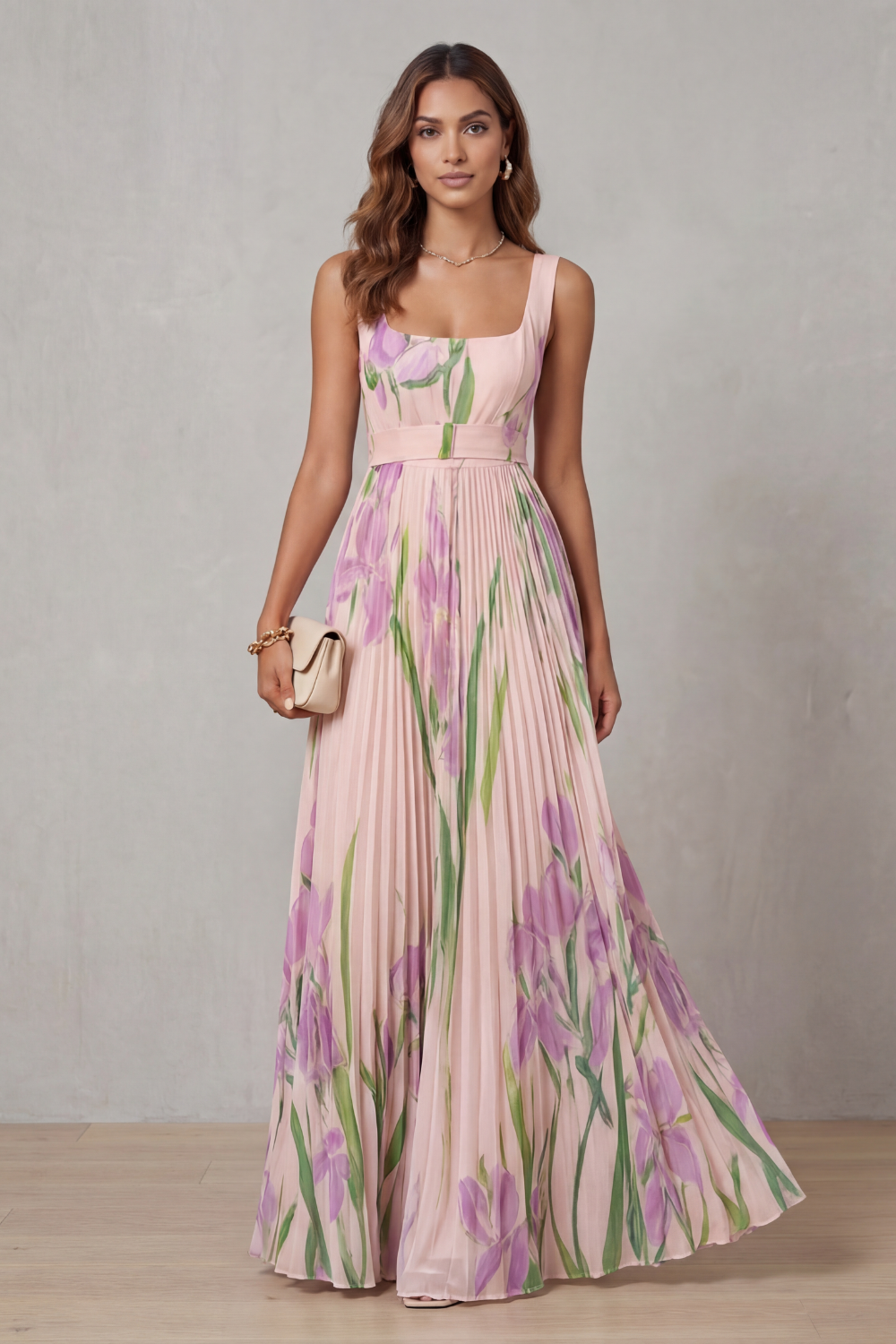Penelope Weston | Watercolour Floral Pleated Maxi Dress