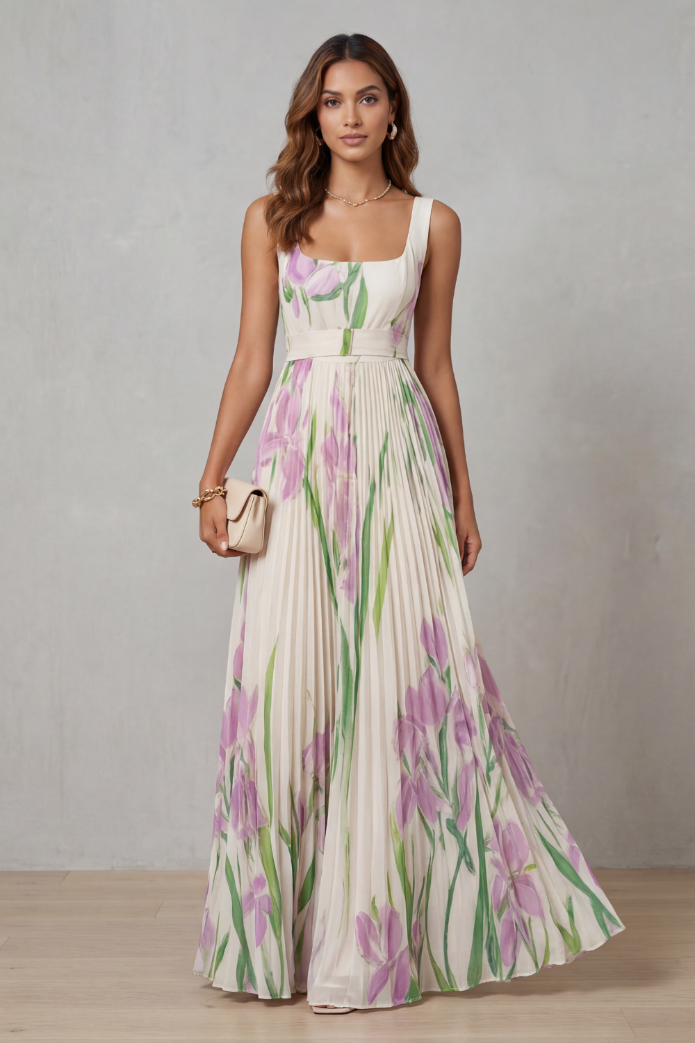 Penelope Weston | Watercolour Floral Pleated Maxi Dress