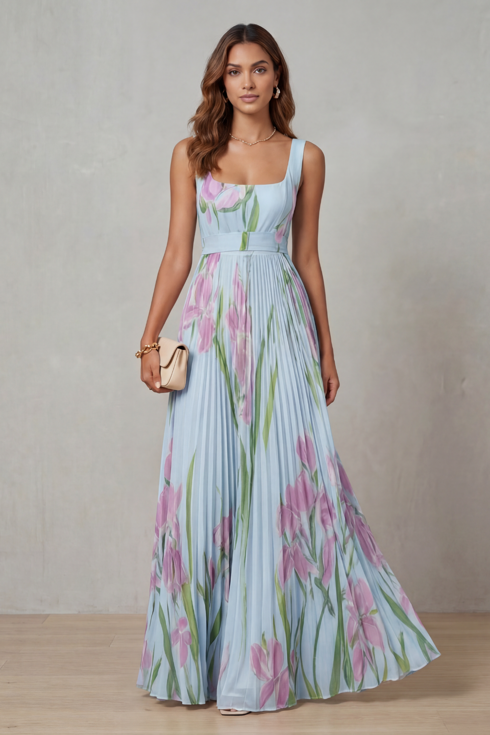 Penelope Weston | Watercolour Floral Pleated Maxi Dress