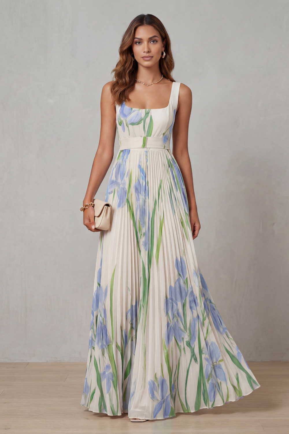 Penelope Weston | Watercolour Floral Pleated Maxi Dress
