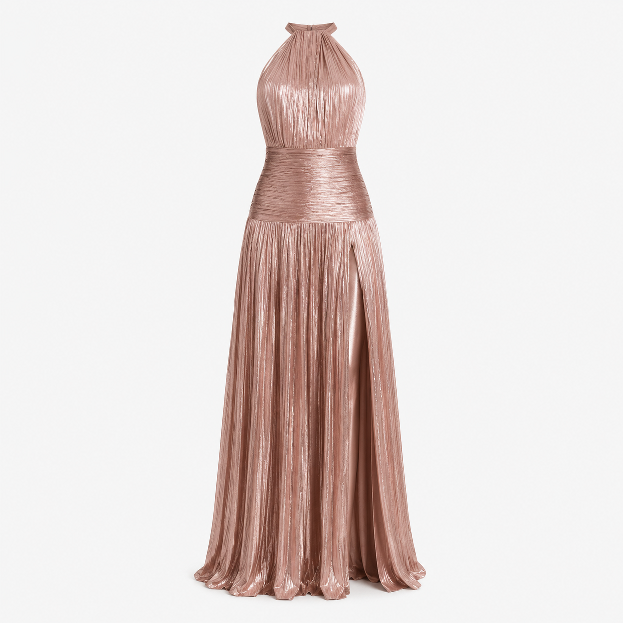 Vivienne Thornton | Luminara Metallic Halter Maxi Dress