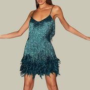 Vivienne | Feather-Trim Mini Dress – Statement Evening Silhouette