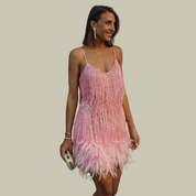 Vivienne | Feather-Trim Mini Dress – Statement Evening Silhouette