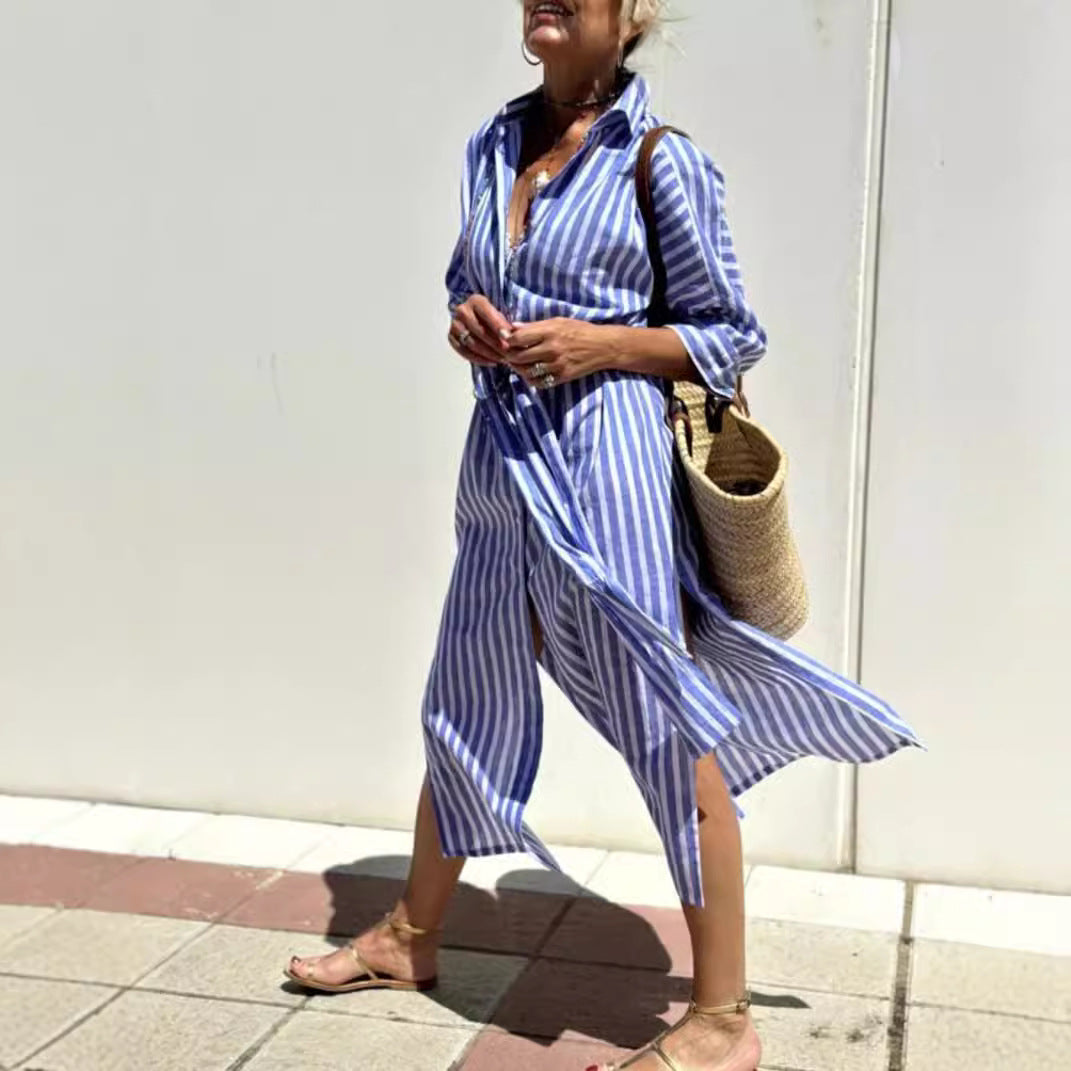 Vivienne Lunel | Striped Shirt Midi Dress For Women