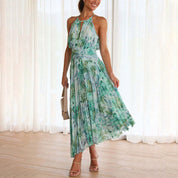 Vivienne Rose | Green Floral Halter Maxi Summer Dress