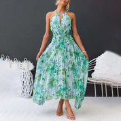Vivienne Rose | Green Floral Halter Maxi Summer Dress