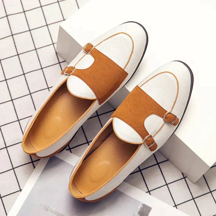 Rupert Sanderson | Men's Canvas & Suede Monk Strap Loafers in Sage Green