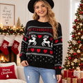 Winter Fawn | Pull de Noël à motif jacquard cerf noir pour femmes