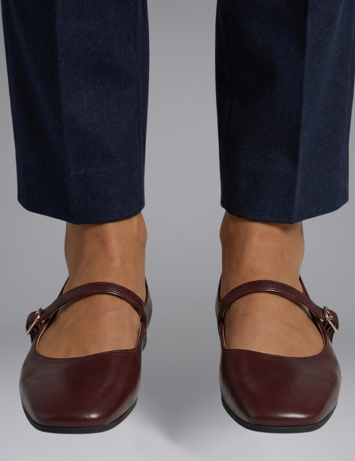 Emma Harrison | Burgundy Mary Jane Flats with Buckle Strap
