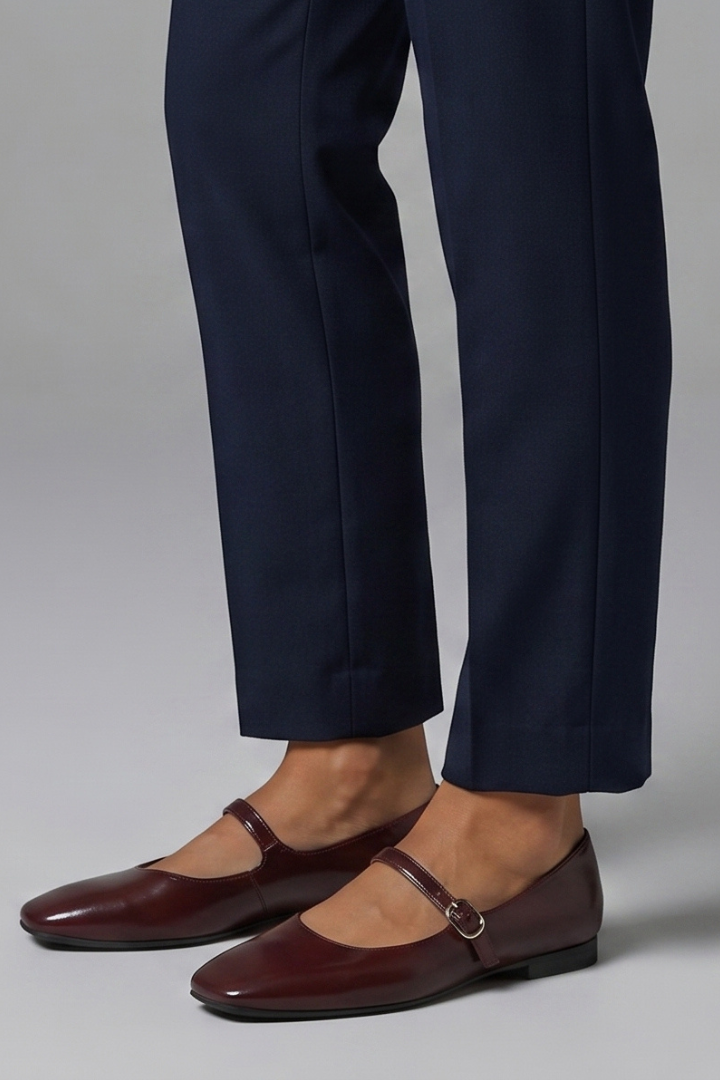 Emma Harrison | Burgundy Mary Jane Flats with Buckle Strap