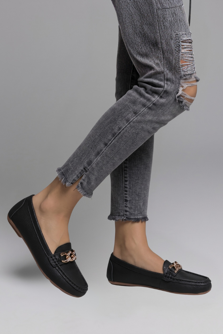 Grace Williams | Leather Loafers with Gold Chain Detail