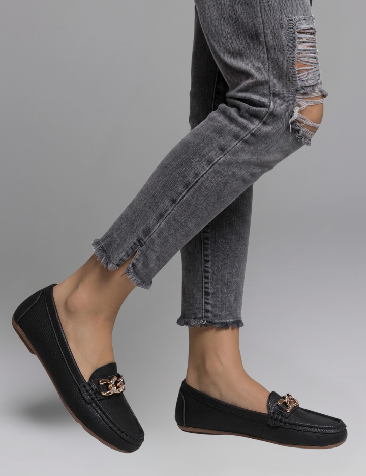 Grace Williams | Leather Loafers with Gold Chain Detail